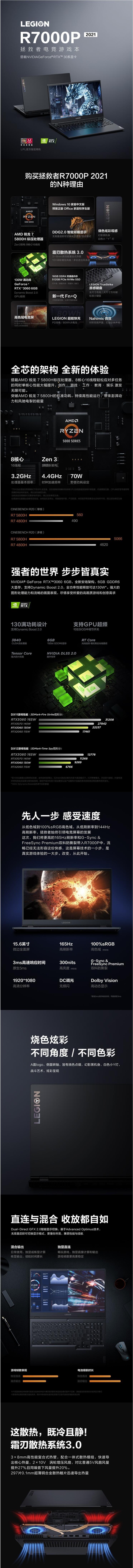 联想/lenovo 笔记本电脑 联想拯救者R7000P 2021电竞游戏笔记本电脑 RTX3060独显6G 八核锐龙R7-5800H 16G内存 512G固态(图1)