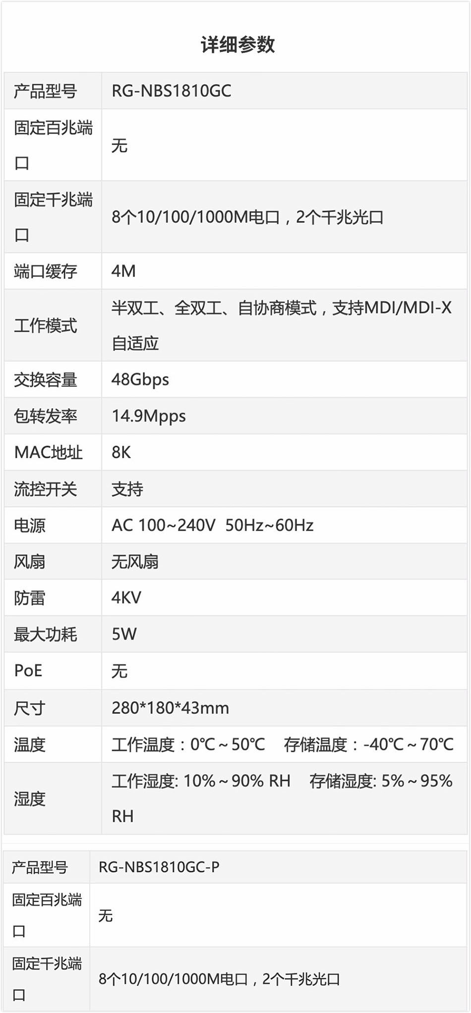 锐捷（Ruijie） RG-NBS1810GC 千兆安防交换机，8口千兆电口+2个千兆光口非网管型交换机 (图4)