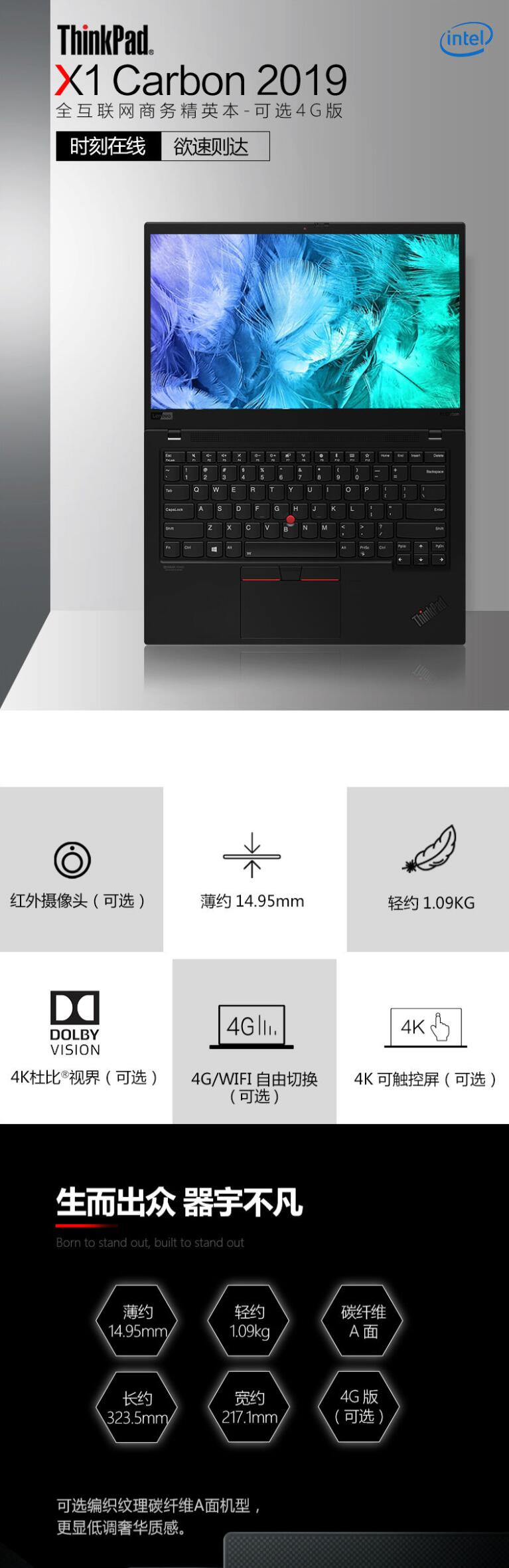 联想ThinkPad X1 Carbon 2019 14英寸笔记本电脑（i7-10710U/16G/512G SSD/核显/指纹识别）带半年4G流量(6)