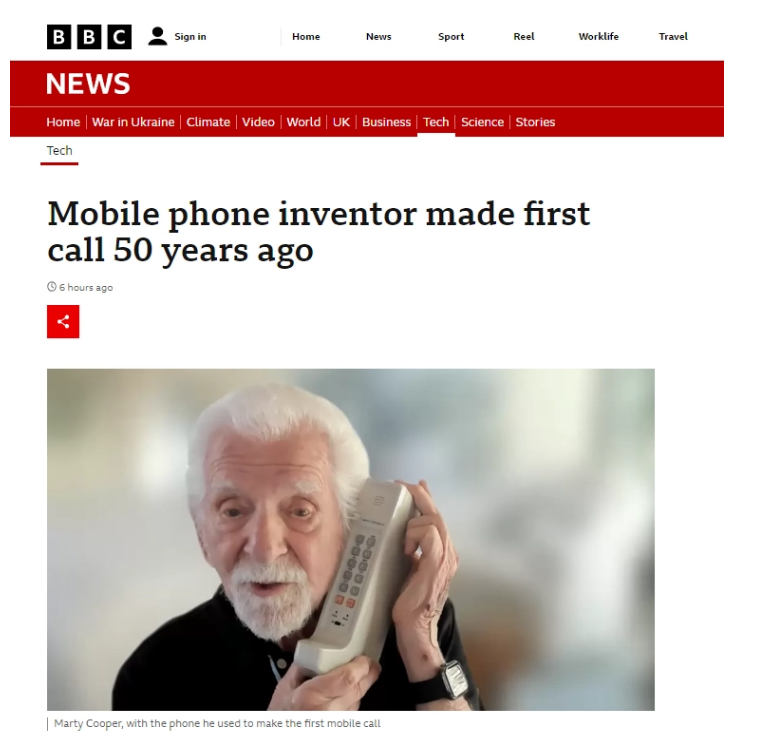 50 年前的今天，人类用手机打出了第一通移动电话